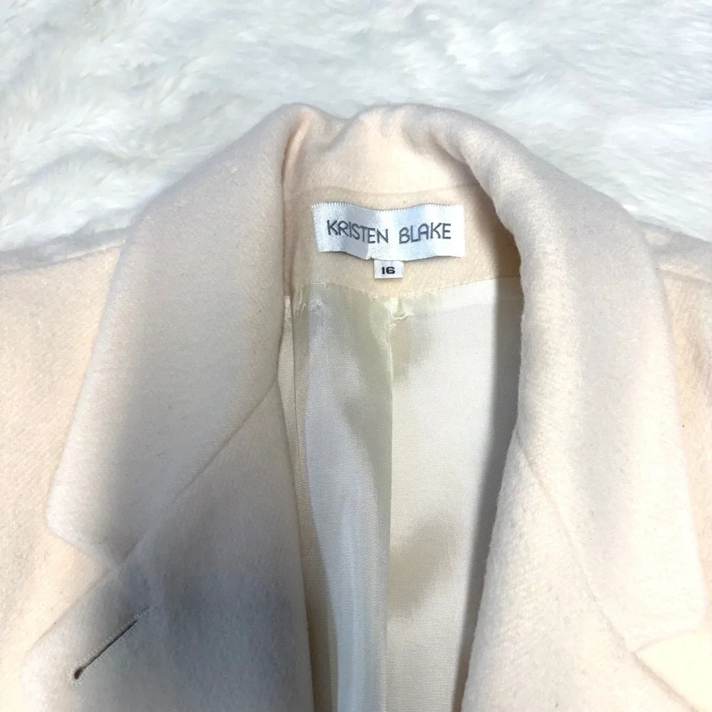 Kristen Blake Vintage Cream Wool Blend‎ Crest Blazer Jacket Womens Size 16 USA
